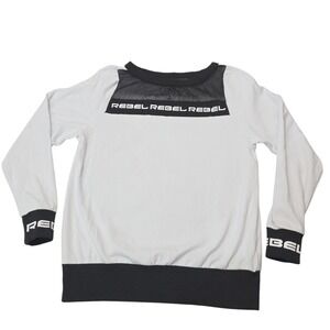 Rebel Athletic Top Womens AXS White Cotton Mesh Long Sleeve Pullover Sporty Logo